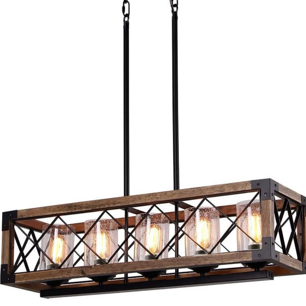 Giluta Rectangular wood and metal pendant light